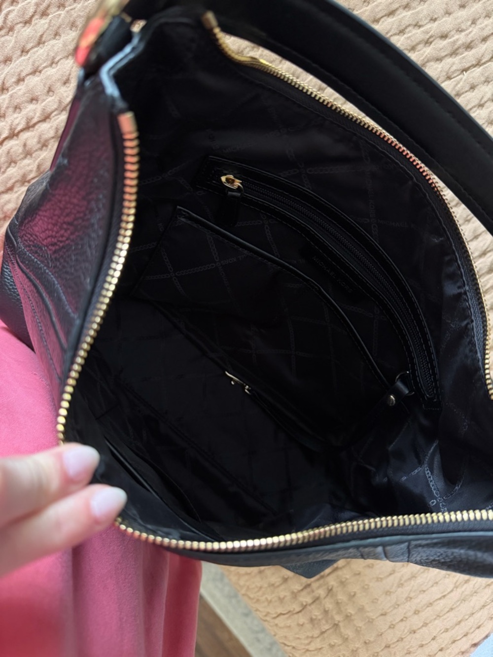 Michael Kors Black Pebbled Leather Hobo with Gold Logo Charm - Picture 2 of 2